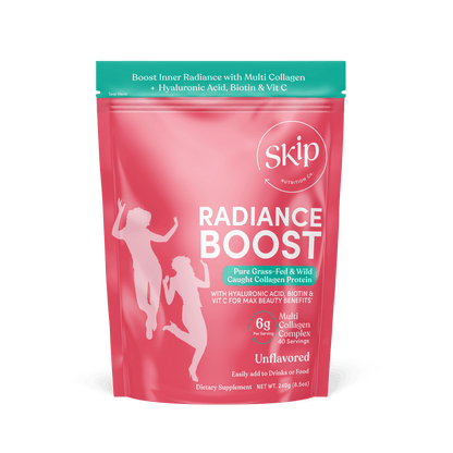 Skip Nutrition Co,,Radiance Boost -  Multi Collagen with Vitamin C, Hyaluronic Acid &amp; Keratin 240g Pouch (Unflavored)