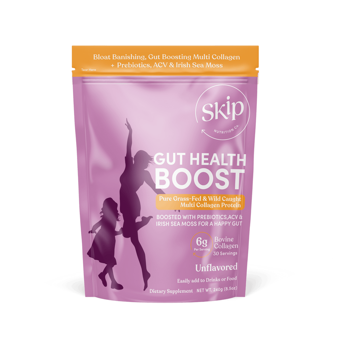 Skip Nutrition Co,,Gut Health Boost - Multi Collagen with Prebiotics &amp; more 240g Pouch (Unflavored)