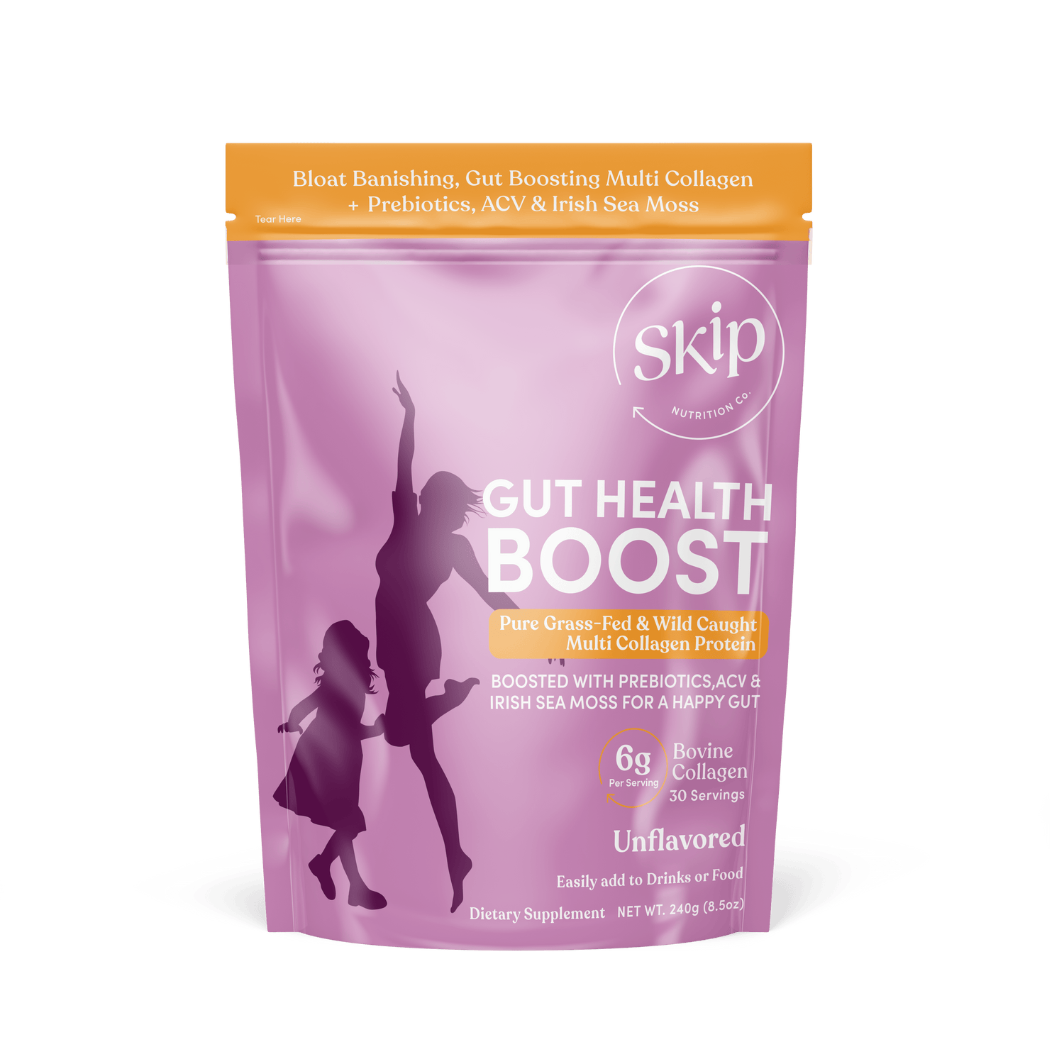 Skip Nutrition Co,,Gut Health Boost - Multi Collagen with Prebiotics &amp; more 240g Pouch (Unflavored)