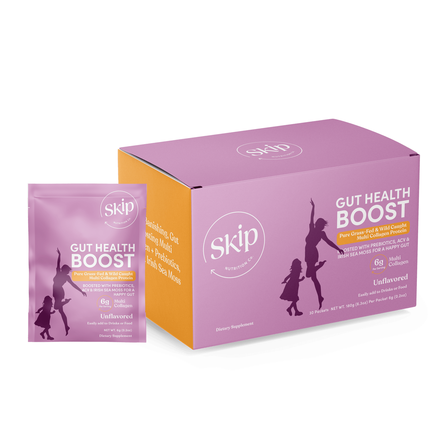 Skip Nutrition Co,,Gut Health Boost - Multi Collagen with Prebiotics &amp; more 30x 6g Sachets (Unflavored)