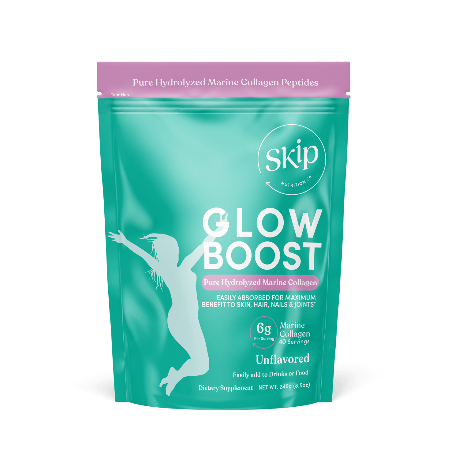 Skip Nutrition Co,Pouch,Glow Boost Pure Marine Collagen 240g Pouch (Unflavored)