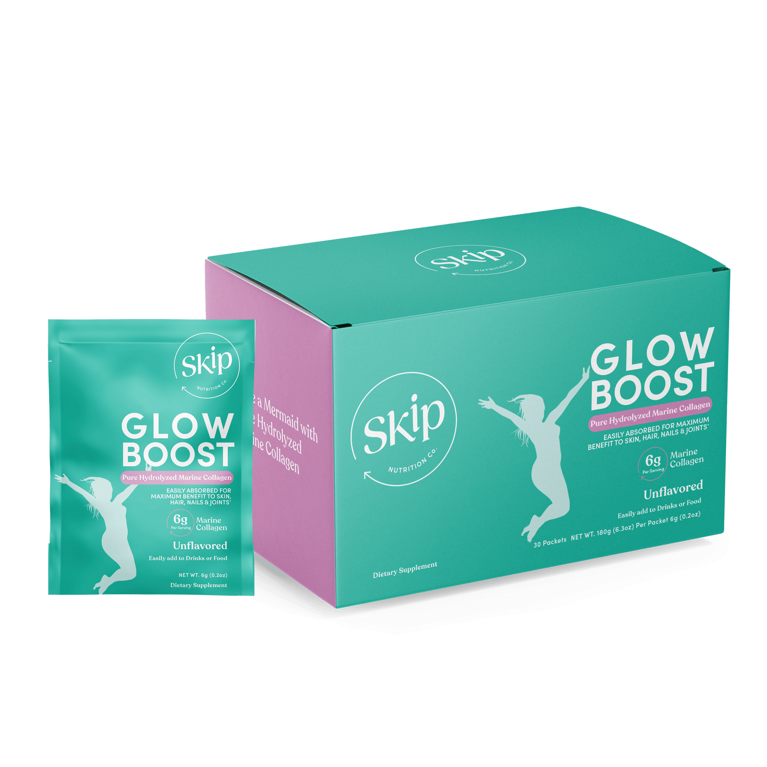 Skip Nutrition Co,,Glow Boost Pure Marine Collagen 30x 6g Sachets (Unflavored)